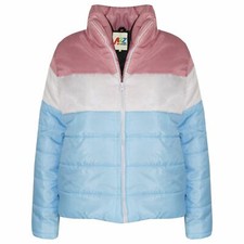 Kids Boys Girls Jackets Designer Contrast Panel Hooded Padded Quilted Warm Coats