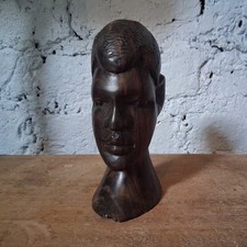 Vintage African Hardwood Carved Head Bust Art Sculpture 