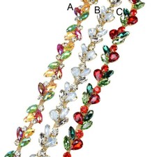 90cm Rhinestone Chain Trim Edging Crystal Beaded Colorful Flower Fringe Applique