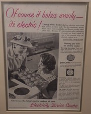 Original 1950's Vintage Household Matted Advert Electricity Service Centre Oven