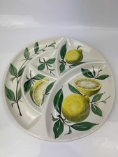 Vintage Tapas Serving Platter Plate - Lemon Design Hand Painted Made In Italy
