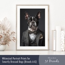 Smartly Dressed Pet Dog Portrait - (Breeds A-G) - Funny Wall Art Poster Print