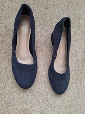 M&S Navy Blue Suede Insolia Block Heel Shoes Pumps  UK 3.5