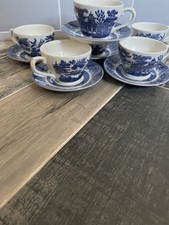 SET OF 6 BLUE WILLOW CHURCHILL CUPS CUP AND SAUCERS SAUCER EXCELLENT CONDITION