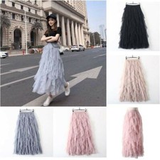 Women 3 Layers High Waist Mesh Tutu Maxi Skirts Sheer Net Tulle Long Dress Skirt
