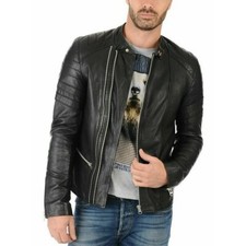 New STYLISH Men's Black Leather Jacket Pure Soft Lambskin Motorcycle jacket