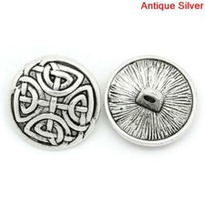 10 Round Antique Silver Tone Metal Shank Button with Celtic Knot Design 17mm