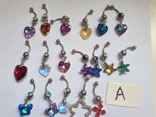 Joblot of 18 mixed colour glass crystal Surgical Steel  Belly Bars A