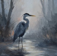 Attractive John Silver Original Acrylic Painting Of A Heron Wildlife Art