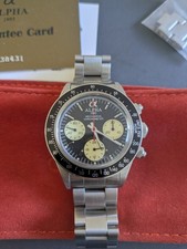 Alpha Manual Wind Chronograph Black Dial Big Red Stainless Steel Men's Watch