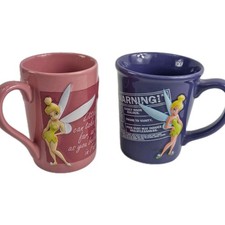 Disney Tinker Bell Coffee Mug Set of 2 Pink & Blue Ceramic Cups Fairy Peter Pan