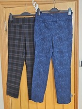 2 x Up! trousers stretch blue black beige tartan-snake print fabric size 14 Vgc