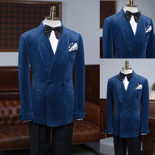 Men suits blue tuxedo velvet - blue,