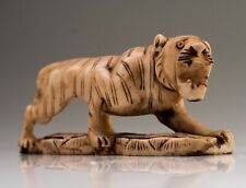 Crouching Indian Tiger Figurine Cast Ornament Faux Ivory Carved Patina Decor