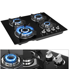 OYAJIA 60cm Black 4 Burner Gas On Glass Hob With Cast Iron Pan Kgguaufnvjakbcsfn
