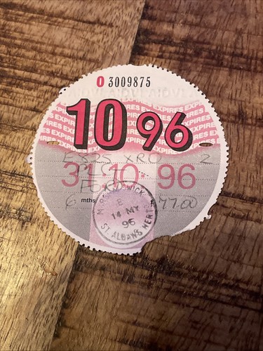 Old tax disc october - disc, 1996