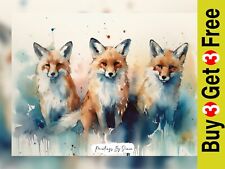Captivating Watercolor Fox Trio Painting Print 5"x7" on Matte Paper