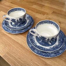 Antique wedgewood Willow pattern China Tea Cup & Saucer & plate X2 Vintage 
