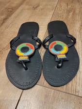 African Maasai Beaded Slippers – Handmade Leather Sandals Size 7
