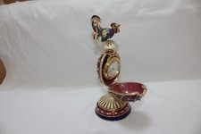 NB832 (2)   Beautiful Jewelled  Enamelled Hinged Egg Cockerel & Clock Inside New