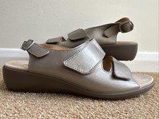 Hotter Easy Leather Sandals UK 8 EXF EU 42 Wide Fit Pale Gold