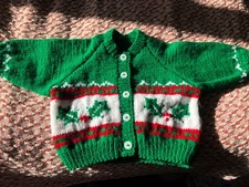 Hand knitted child’s Christmas cardigan traditional vintage handmade age 1-2