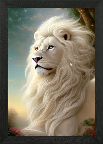 Fantasy white lion framed wall - white,