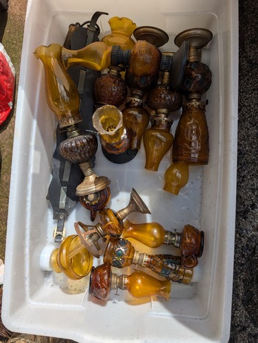 Vintage amber glass brass - &,