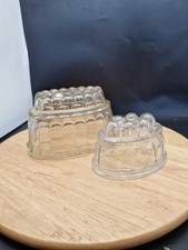 2 Vintage Pressed Glass Jelly Moulds Clear Small Medium Blancmange 