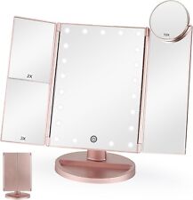 Trifold Vanity Mirror with 21 LED Lights, 2X/3X/10X Magnification Table Mirror