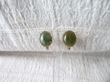 VINTAGE / ANTIQUE, 9CT ROSE GOLD & NEPHRITE JADE, SCREW BACK, EARRINGS, 4gs