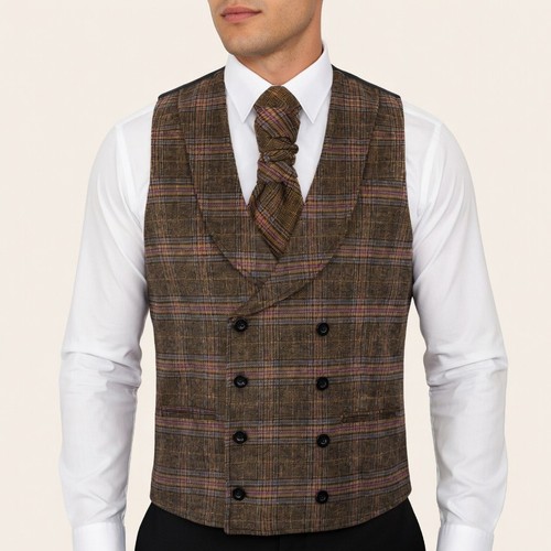 Brown plaid lapel wool - plaid,