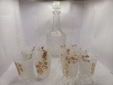 Set Of Vintage Sherry Glasses With Decanter Grape Vine Style