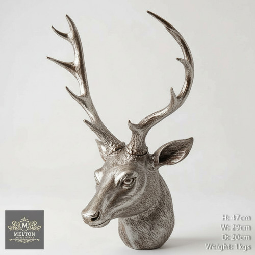 Silver stag head - silver, wall