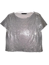 ZARA Silver Sequin Party Top