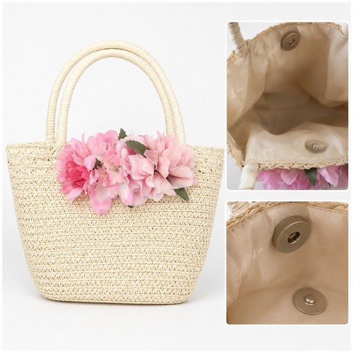Girls straw basket handbag - straw,