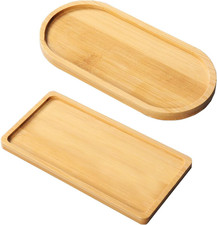 2 Pcs Bamboo Tray Oval Wooden