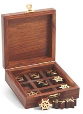 Tic Tac Toe Game Nautical Style In Traditional Wooden Box Noughts & Crosses