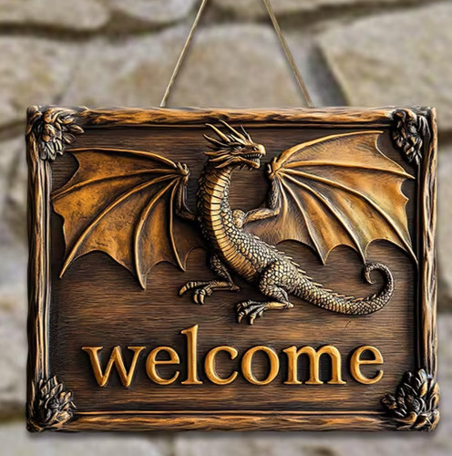 Wooden welcome dragon wall - wooden,