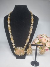 Indian Pakistani 2 piece gold Mala set with Champagne and White stones