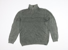 Weird Fish Mens Green Cotton Cable Knit 1/4 Zip Jumper Size L