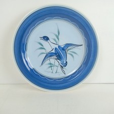 Holkham Pottery Norfolk Hand Painted Pin Dish Blue Flying Duck Reeds 8 inch