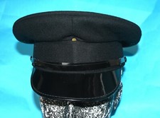 BRITISH OFFICERS BLACK VISOR CAP WITH BADGE SLIDER FACILITY BY COMPTON AND WEBB.