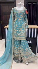 asian indian pakistani wedding clothes Size: M Colour: Teal/ Turquoise with Gold