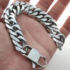 Mens Cuban Bracelet 12MM Solid Classic Thick Stainless Silver Curb Wrist Chain
