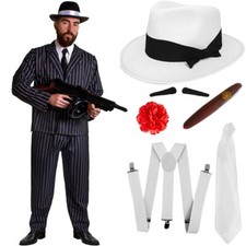 DELUXE 8 PIECE GANGSTER COSTUME MENS 1920'S FANCY DRESS ADULT MAFIA AL CAPONE