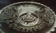VINTAGE 1935 GLASS COMMEMORATIVE PLATE SILVER JUBILEE KING GEORGE V & MARY(24(z)