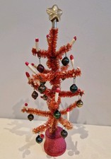 Vintage 1950's Miniature 21cm Red Christmas Tree Pipe Cleaner Mercury Baubles 