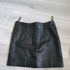 BNWOT Black Genuine Real Leather Mini Skirt Size 14 Fully Lined