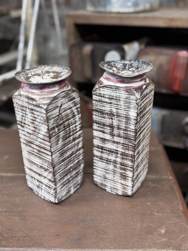 Pair rustic wooden candle - of,